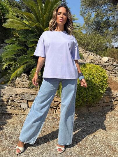 Manon Tanti Áo thun cổ tròn cỡ lớn mềm mại mùa xuân hè thường ngày áo thun cỡ lớn sân bay lễ hội ngày lễ thu đông