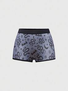 ROMWE Quần lót boxer họa tiết dơi da rắn Gothic - Màu xanh hải quân - Xem 1