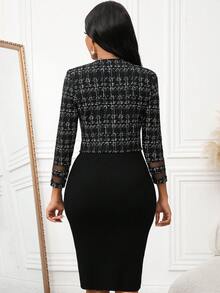 SHEIN Lady Women's Round Neck Plaid Raglan Sleeve Fashionable Versatile Lightweight Jacket In Fall/Winter - Black - View 2