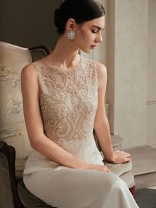 Anewsta 女式新款优雅时尚串珠拼布无袖节日连衣裙