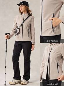 OutZeal 女式防水防风修身拉链口袋连帽户外外套徒步露营