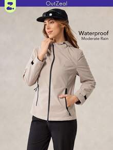 OutZeal 女式防水防风修身拉链口袋连帽户外外套徒步露营