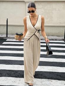 SHEIN Tall 女士日常两件套服装 - 杏色 - 查看 7