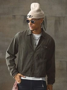 AXEPEAK Men's Long Sleeve Casual Washed Zip-Up Collar Jacket, Fall, Winter