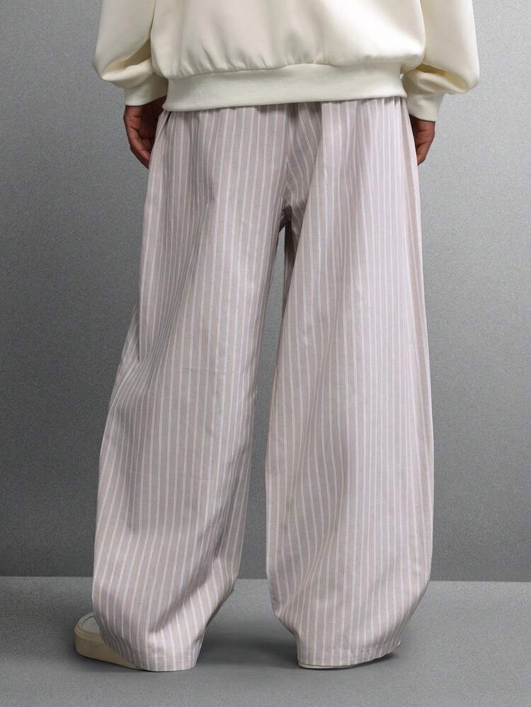 Wide Leg Pinstripe Palazzo Trousers With Pleats