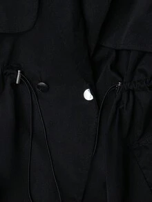GlowEve CURVE 秋季大码女式休闲纯色束腰风衣 - 黑色 - 查看 3