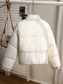 女童时尚立领灯芯绒长袖棉衣，适合秋冬季外套，时尚设计 - 米色 - 查看 7