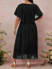 Cravure Women's Plus Size Round Neck Loose Solid Color Elegant Long Chiffon Dress Summer Women Outfit Spring Dress Elegant Formal Women Dresses Wedding Women Dress Wedding Guest Purple Midi Dress Elegant Midi Dress Purple Elegant Dress Women Sparkly Dress Elegant Dresses For Women  Vestido Azul  Party Dress فستان عيد Festival Outfits Women  Vestidos Elegantes Para Fiesta  Vestido De Festa  Rave Outfits For Women Sequin Skirt - Black - View 2