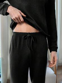 EURMUSE Cotton Men'S Ribbed Knit Homewear Set - Black - View 5