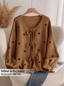 CosyJoli Große Größen Damen Herz Patch Strickjacke, eleganter französischer Modestyle Pullover für Herbst/Winter