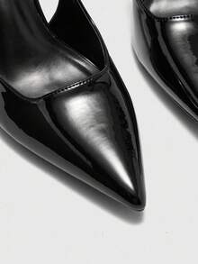 CUCCOO SZL Women's Pointed Toe Stiletto High Heel Black Patent PU Leather Slingback Pumps, Simple & Fashionable For Work And Versatile Wear - Black - View 7
