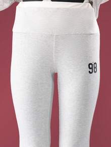 SUMWON 女童露肩学院风数字印花套装喇叭裤时尚休闲街头风日常秋冬两件套 - 淺灰色 - 查看 6