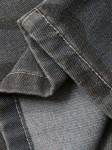 DAZY 女士水印休闲宽松牛仔裤，韩版街头风低腰牛仔裤 - 深灰色 - 查看 3