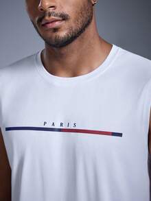 Men's Fashionable Slim Fit Sporty Tank Top, Summer - White - View 4