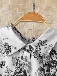 SHEIN Unity Plus Size Printed Batwing Sleeve Ruched Hem Dress - Black and White - View 4