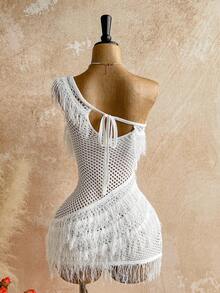 Soleia 秋冬款女士不对称领口修身迷你连衣裙（一件） - 白色 - 查看 2