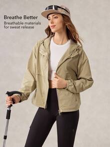 OutZeal Women Outdoor Jacket Solid Color Hiking Camping Travel Water-Resistant Hooded Outdoor Top Spring Fall - Khaki - View 4