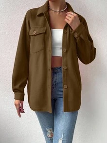 SHEIN LUNE Abrigo informal de unicolor, versátil para el otoño - Café integral - Ver 5