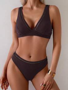 Swim Basics Bikini básico acanalado de verano para mujer