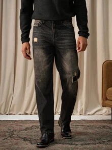 Manfinity Homme 男士复古休闲直筒牛仔裤，四季皆宜 - 黑色 - 查看 4