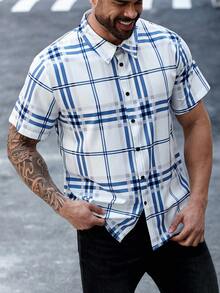 Manfinity Homme Plus Size Men's Plaid Short Sleeve Single-Breasted Casual Commute Shirt - Multicolor - View 6