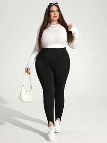 Enliva 大码女式修身保暖打底裤，适合万圣节/秋季/冬季穿着 - 黑色 - 查看 7