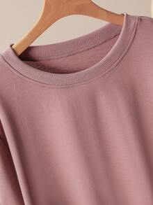 Lacomfia Bluza z okrągłym dekoltem, luźna, w jednolitym kolorze, z okrągłym dekoltem, z łatką na rękawach, wiosenna, jesienna, w dużym rozmiarze, na jesień i zimę