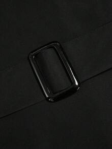 EMERY ROSE Women's Minimalist Elegant Metal Zipper Lace-Up Slim Fit Trench Coat Winter Fall Autumn - Black - View 4