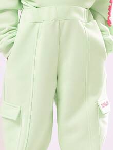SUMWON Boxy Fit Girls Butterfly Logo Two Piece Co-Ord Set Mint Green Cargo Joggers Sweatshirt Set Casual Streetwear Spring Fall Fashion Set - Green - View 5