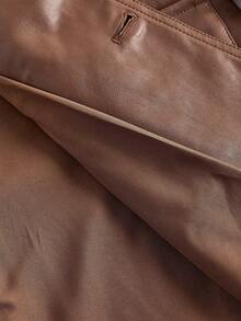 SHEIN MOD Chaqueta casual de mujer de un solo pecho con cuello de solapa, manga larga y unicolor de piel sintética (PU), blazer marrón para mujer, blazers de mujer, casual, cómodo, para ir y venir, estética de dinero antiguo, ideal para atuendo escolar y ropa de oficina, de vuelta a la escuela, otoño, ropa de trabajo para mujer