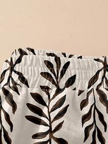 Rusticease Quần ống rộng lưng thun in họa tiết lá cây thường ngày cho nữ, mùa thu/đông - trắng - Xem 5