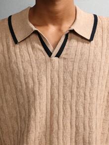 SUMWON Cable Knit Polo Sweater Retro Vintage Style Collared Pullover Knitwear Classic Fall Winter Casual Business Office Wear Plain - Khaki - View 5