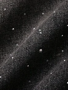 DAZY Women's Korean Style Loose Rhinestone Washed Distressed Casual Jeans - Black - View 3