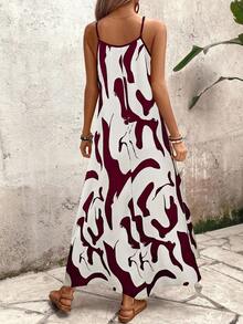 Breezaya Vestido sin mangas de corte evasé con estampado floral, ideal para vacaciones y uso casual - Burdeos - Ver 2