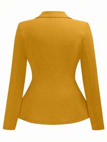 Vionelle Áo khoác blazer dáng ôm thanh lịch, tay dài, cổ ve trơn màu cỡ lớn dành cho nữ, mùa thu - Màu vàng - Xem 2