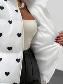 EURMUSE Heart Print Stand Collar Casual Jacket, Winter - White - View 7