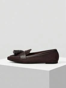 MOTF CLASSIC TASSEL LOAFERS SLIP-ON CASUAL SHOES, SQUARE TOE FLAT SHOES FOR WOMEN, SUITABLE FOR AUTUMN/WINTER FOR CHRISTMAS - Coffee Brown - View 4