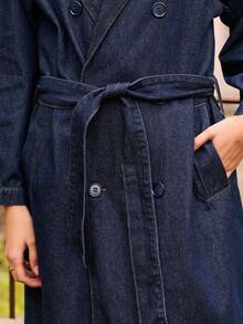 lacRébo Chic Denim Trench Coat With Belt And Double-Breasted Closure Spring Women Clothes Spring Summer - Dark Wash - View 8