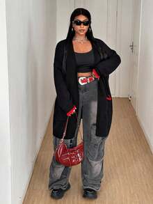 Maweii Plus Size Women Colorblock Lobster Knit Cardigan Sweater Fall Winter Cloth For Women Autumn - Black - View 4