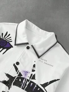 PAVTROS 男士时尚休闲印花保暖内衬夹克，秋季图案纽扣式“保持野性自由”朋克风夹克，自由女神像图案夹克 - 彩色 - 查看 3