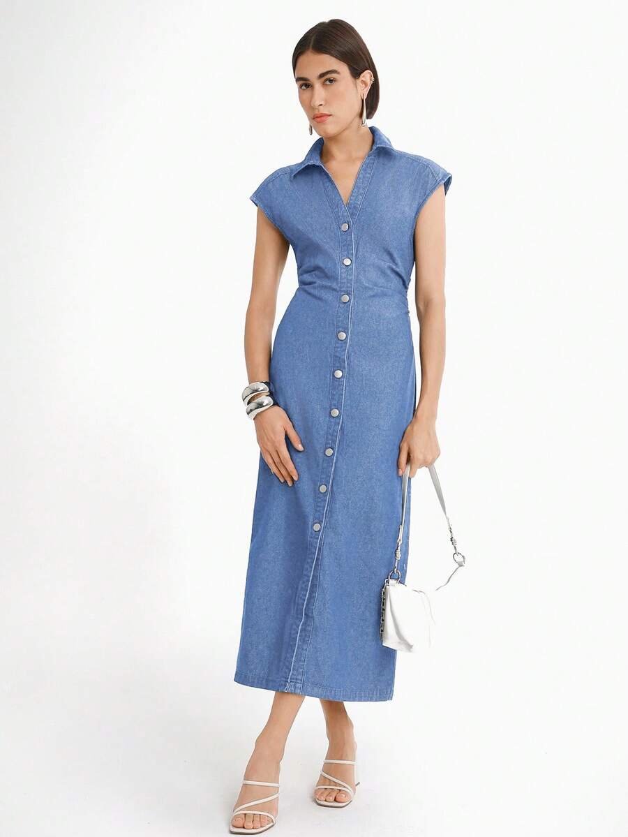 Daynim Women's Sleeveless Lapel Straight Denim Dress Casual Dresses For Women - Black - View 1