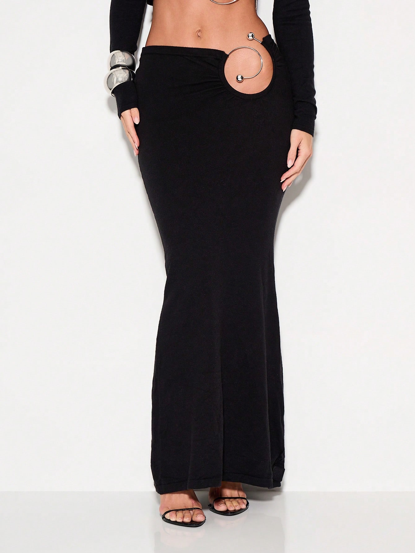 KIZN Knit Maxi Skirt With Ring Cutouts