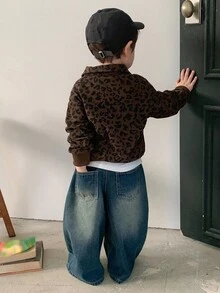 DAZY 男宝宝韩版豹纹翻领宽松长袖上衣秋冬