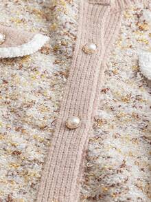 GlowEve Women's Elegant Contrast Trim Button Front Cardigan, Autumn/Winter Fall Cloth For Women - Apricot - View 4