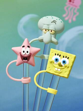 SpongeBob SquarePants | SHEIN 0.4in / 10mm Cartoon Pattern Dust-Proof Straw Sleeve, Suitable For 8-10mm Straws