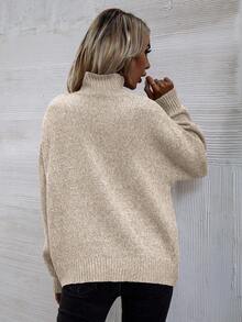 EMERY ROSE Áo len chui đầu dài tay cổ lọ tối giản màu trơn dành cho nữ - Màu be - Xem 3