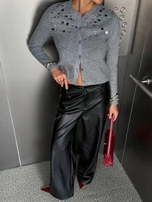 SHEIN Frenchy 秋冬新款奢华亮片开衫夹克，灰色 - 灰色 - 查看 6