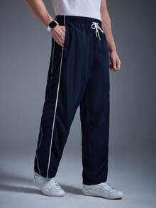 DRIFTMERE Lässige gestreifte Sport Straight Leg Hosen für Herren, Loose Fit einfarbige vielseitige Lange Hosen, Frühling/Herbst, Joggen, Gym, Trainingshosen Frühling bis Sommer - Blau - Übersicht 2