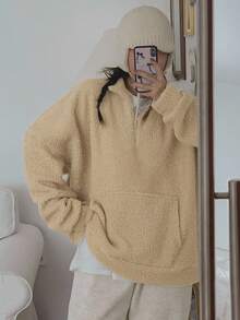 Áo nỉ chui đầu cổ đứng thời trang sang trọng dành cho nữ có khóa kéo nửa - Màu Khaki - Xem 5