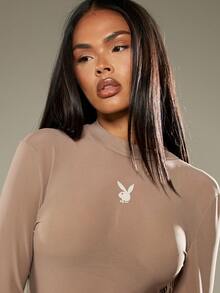 Missguided x Playboy 生活方式紧身衣高领长袖超修身基本款家居服秋冬系列修身紧身衣时尚 - 灰色 - 查看 5